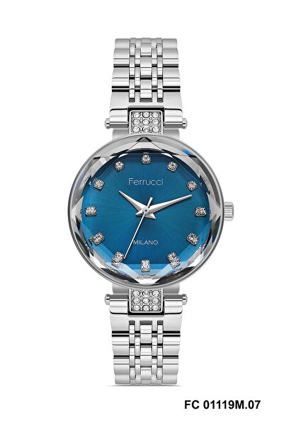 Ferrucci Dial Blue Band Silver Color 32 mm Women's Wristwatch and Bracelet