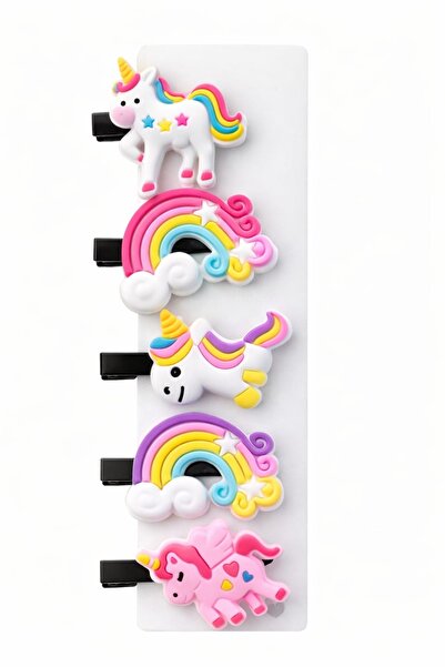 LİNACO Unicorn-Gökkuşağı Temalı 5’li Saç Toka Seti