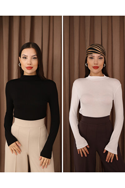 ParlaMira Women's 2-Piece Long Sleeve Half Fisherman Stretch Fabric Combed Co...