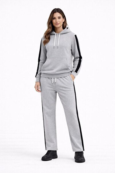 LUMİART Women's Side Stripe Tracksuit Set Hooded Sweatshirt with Cuffed Legs,...