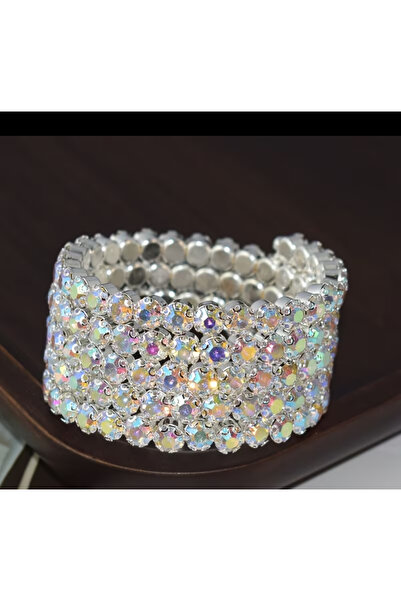 COCOSH TAKI Silver color hologram stone wrapped shiny evening dress multiple ...