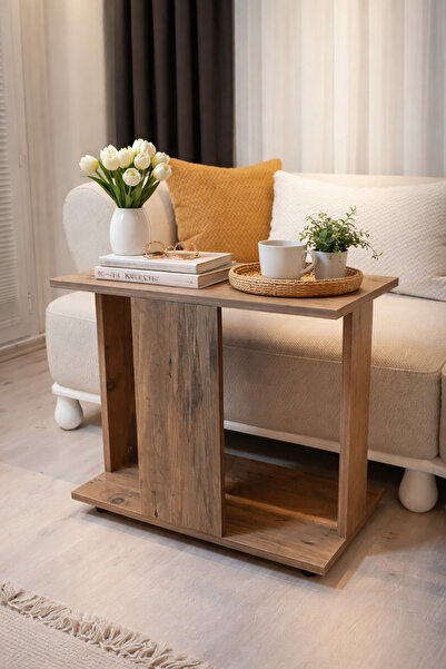 Nenu Nova C Tekerlekli Yan Sehpa - Laptop Sehpası - Koltuk Sehpası Atlas Çam