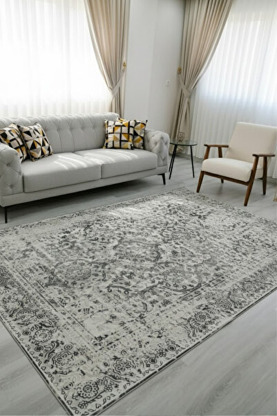 CENTER AVM Gri Halı Salon Halısı Makinede Yıkanabilir Halı Kaymaz Taban Halı