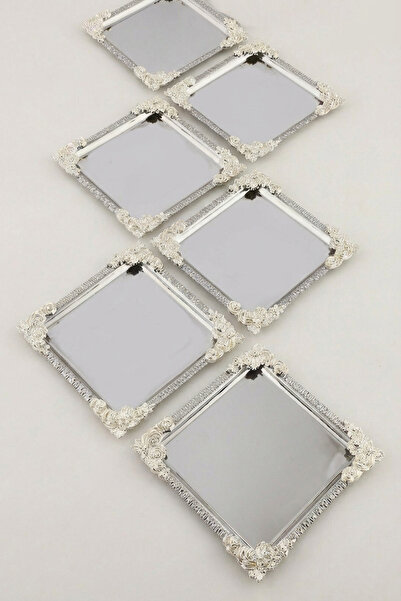 AKSESUAR EVRENİ Alve Silver Framed Silver Floral Patterned Stainless Steel 6-...