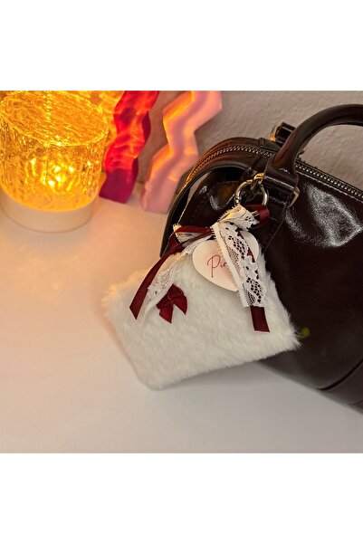 PİNKUE Білий бантик з деталями, плюшевий міні-гаманець для карток