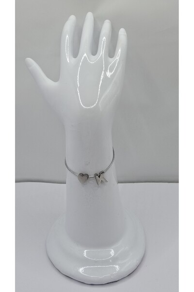 NO NAME Stainless Steel Silver Color Three-Dimensional Heart Detailed -K- Let...