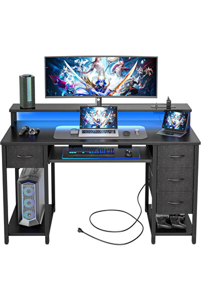 OEM Metal and MDF gaming desk with 4 drawers, keyboard table, built-in socket...