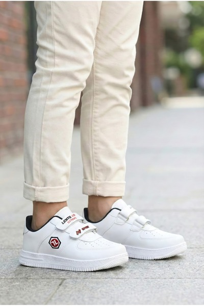 Lento UNİSEX BEYAZ SİYAH CIRTLI ÇOCUK SPOR AYAKKABI