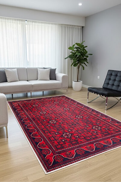 CENTER AVM Vintage Kırmızı Halı Salon Halısı Makinede Yıkanabilir Halı Kaymaz...