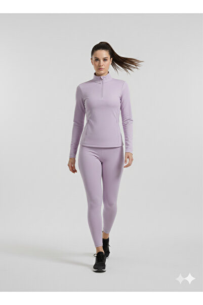 ekawholesale Dik Yakalı Fermuarlı Tayt Takım Lila