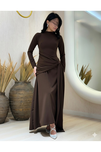ALGOOD Long brown dress with side tie