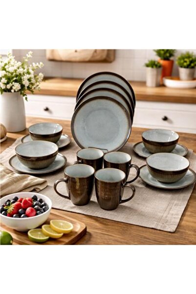 Warehouse Porcelain Dinner Set in Greenish Blue – 16 Pieces