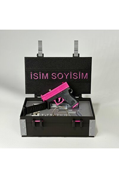 Favori Kişiye Özel Fuşya Tabanca Anahtarlık - 6mm Mermi Atan Fonksiyonel Mini...