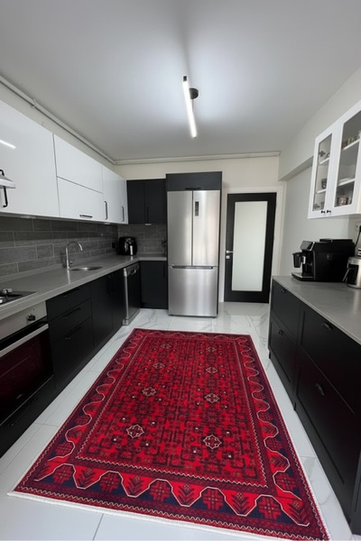 CENTER AVM Vintage Kırmızı Halı Mutfak Halısı Makinede Yıkanabilir Halı Kayma...