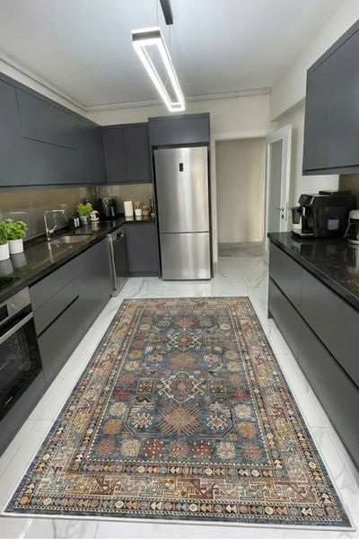 CENTER AVM Vintage Halı Mutfak Halısı Makinede Yıkanabilir Halı Kaymaz Taban ...
