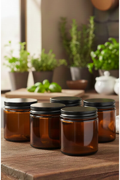 junibeliw 5 amber empty glass decorative cream candle spice jars with black m...