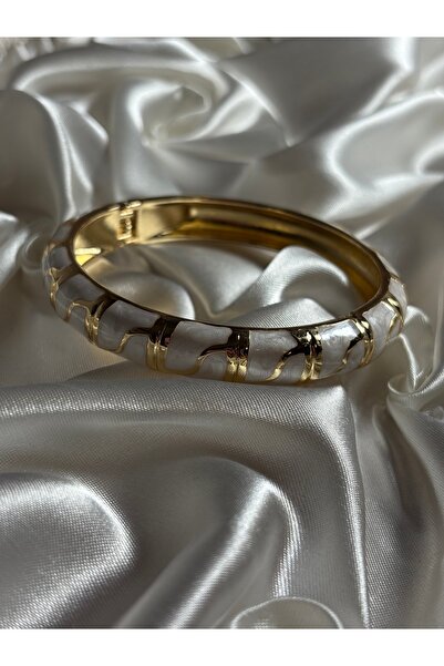 Mihristore Beyaz Mineli Gold Bileklik Kelepçe Bileklik Hediyelik Bileklik