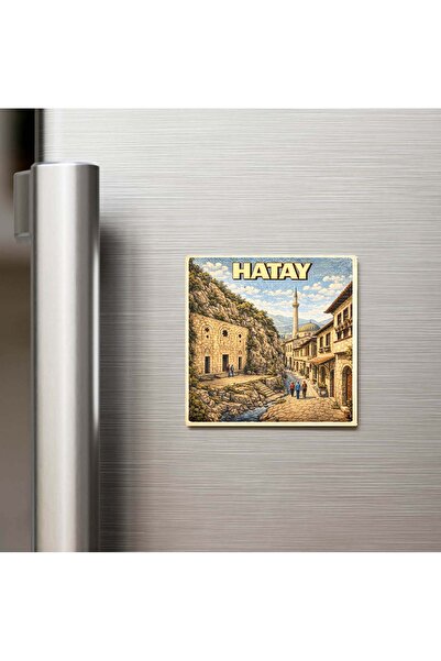 iBerk Hatay Şehri - Pop-Art Travel - Baskılı Buzdolap Magneti Kare 9x9 cm