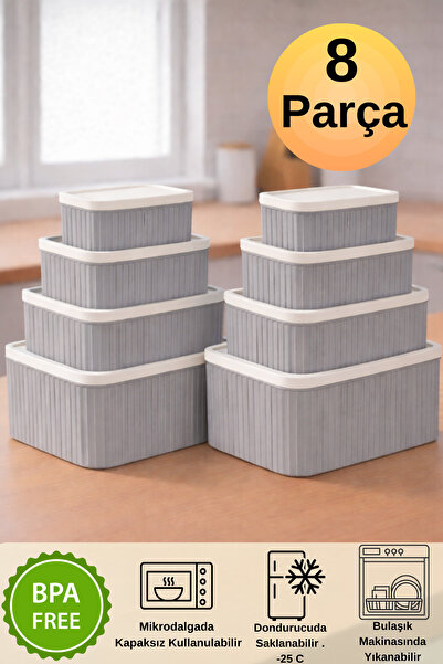 DOVİHOME 8-Piece Striped Rectangular Storage Set Gray |   3L 1.8L 1L 0.55L | ...