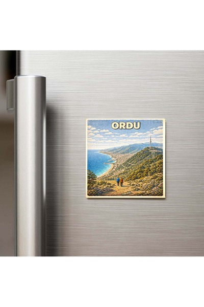 iBerk Mıknatıslı Buzdolap Magneti - Ordu Şehri - Pop-Art Travel - 9x9 cm