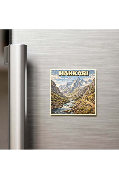 iBerk Hakkâri Şehri - Pop-Art Travel - Baskılı Buzdolap Magneti Kare 9x9 cm