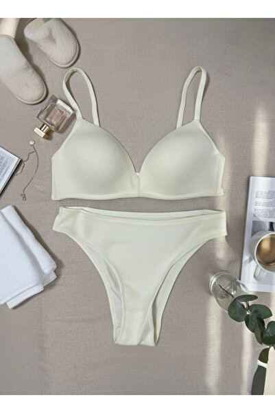 Pelife Underwear Tereyağı Renk Fitilli Sütyen Takımı | Pamuklu-Desenli-Çeyizl...
