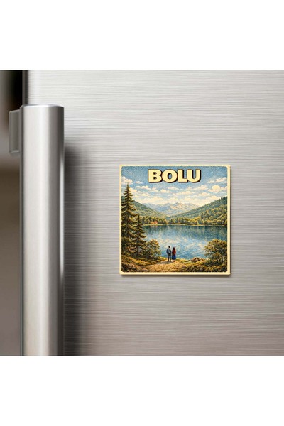 iBerk Bolu Şehri - Pop-Art Travel - Baskılı Buzdolap Magneti Kare 9x9 cm