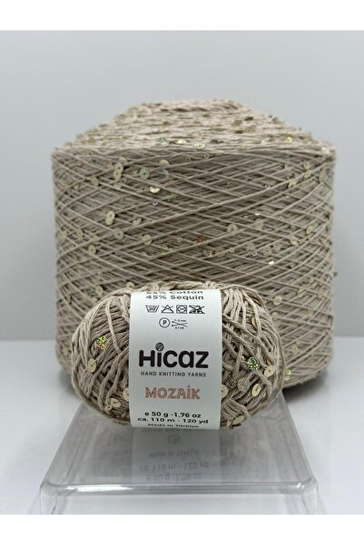 HİCAZ YARN %100 COTTON(PAMUK) BEJ IŞILTI 3-6 MM PULLU ÖRGÜ &ÇANTA İPİ . YUMAK...