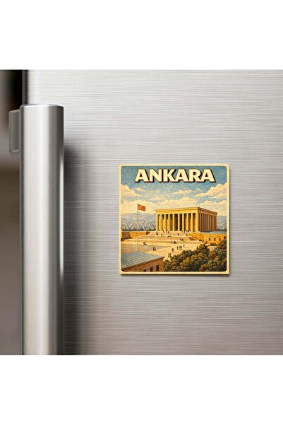 iBerk Ankara Şehri - Pop-Art Travel - Baskılı Buzdolap Magneti Kare 9x9 cm
