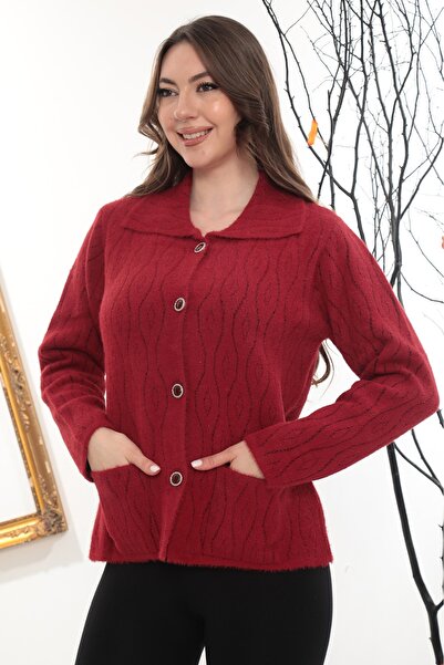 GÖMLEK GALERİSİ Women's Angora Argyle Patterned Polo Neck Cardigan Standard F...