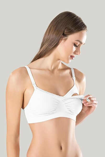 Veille Mother White V-Neck Nursing Bra |   Easy to Open with a Clip |   Soft ...
