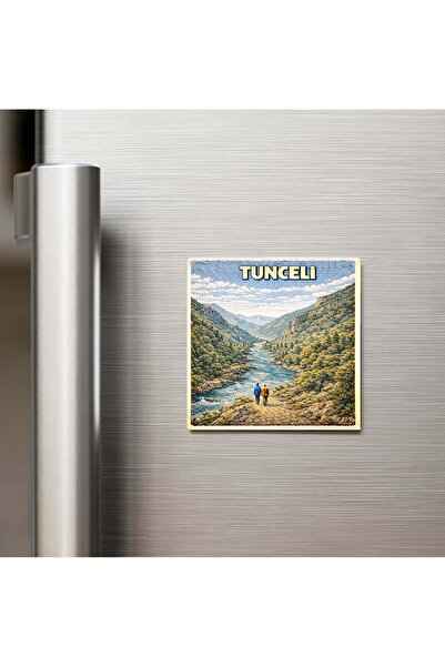 iBerk Mıknatıslı Buzdolap Magneti - Tunceli Şehri - Pop-Art Travel - 9x9 cm