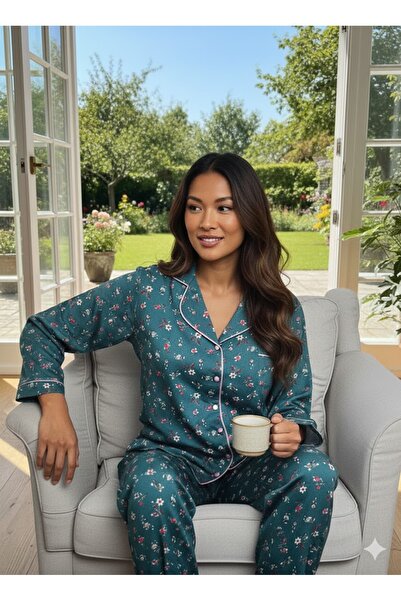 İpek Set de pijamale țesute cu mâneci lungi și nasturi în față pentru femei