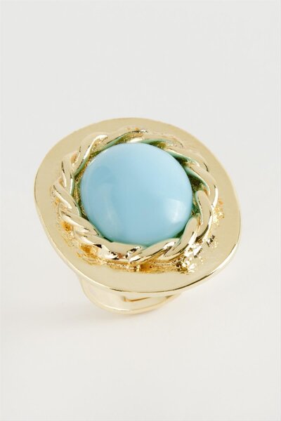 ZERO LAND خاتم ستوروزال بيضاوي الشكل باللون الفيروزي (231209) مرصع بالأحجار -...