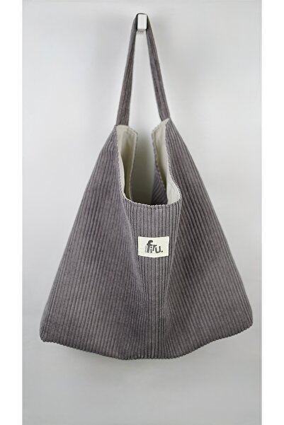 Studio Firu Lila Kadife Omuz Çantası Tote Salaş İç Astarlı Cepli Mıknatıs Çıt...