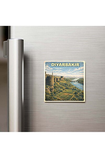 iBerk Diyarbakır Şehri - Pop-Art Travel - Baskılı Buzdolap Magneti Kare 9x9 cm