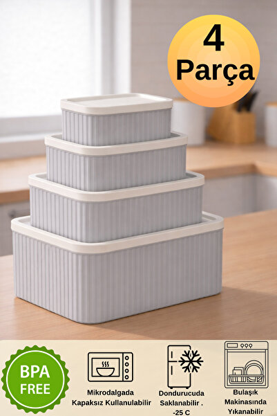 DOVİHOME 4-Piece Striped Rectangular Storage Set Gray |   3L 1.8L 1L 0.55L | ...