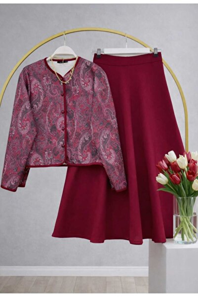 MODA VEDAT Women's Ethnic Pattern Scuba Skirt Suit -0480