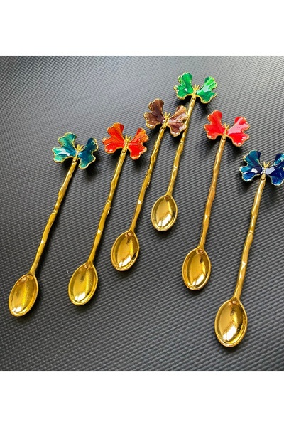 ELÇİÇEK HOME Gold Colored Butterfly Figured Teaspoon Set of 6
