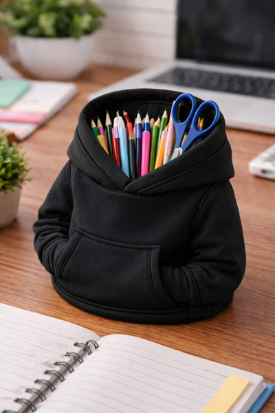 Üçüncü Boyut Baskı Dünyası حامل أقلام بتصميم هودي بغطاء رأس - منظم أقلام للمك...