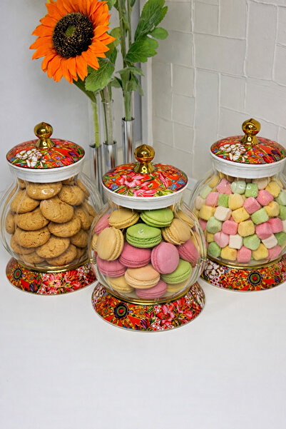 cicizuccaciye Veronica 3 Lü Porselen / Cam Kavanoz Seti