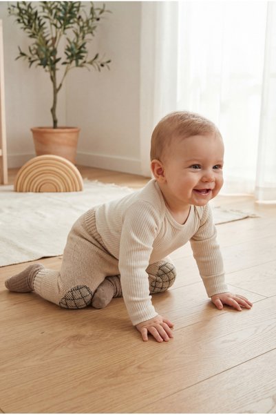 Babily Baby Crawling Knee Protector Stitch-Free Leggings Knitted Knitwear with Swelling Thread Technology Premium
