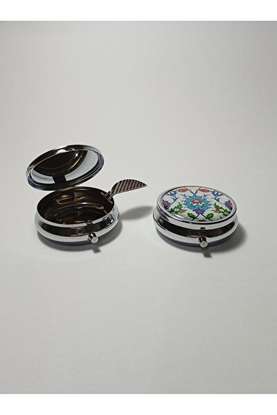 Küllük Kapaklı Metal Mini Kül Tabağı - Desenli Taşınabilir Metal Kül Tabağı