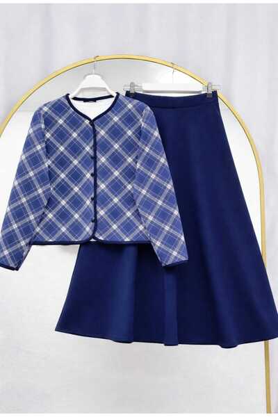 MODA VEDAT Women's Plaid Patterned Skirt Suit -04800