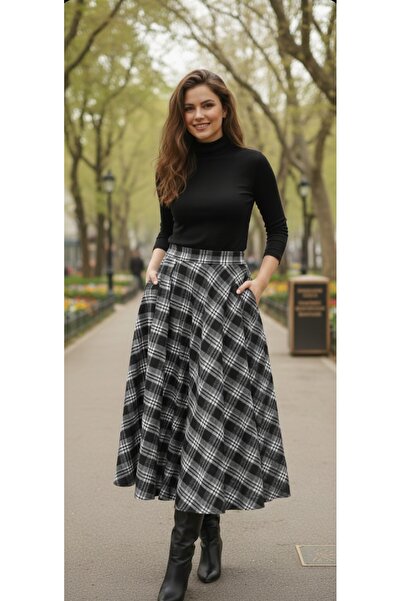 Dagü Design Kadın tesettür ekose desenli uzun etek