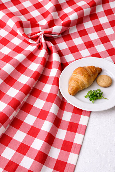 SHY TEKSTİL Red and White Thick Checkered Gingham Tablecloth Picnic Cloth Mul...