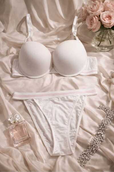 Butik Ekru Nefes Alan Organik Bambu Push-Up (Dolgulu) Balenli Takım