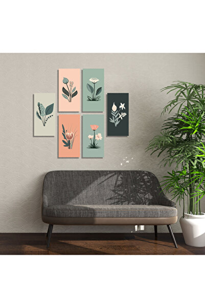 M&H Quality 6’lı Soyut Botanik Tablo Seti | Pastel Mint-Pudra-Kiremit Tonlar ...