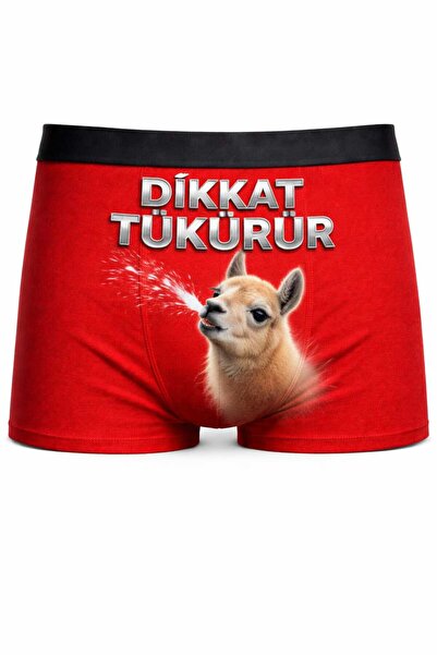 Baskılı Erkek Boxer Dikkat Tükürür Kırmızı