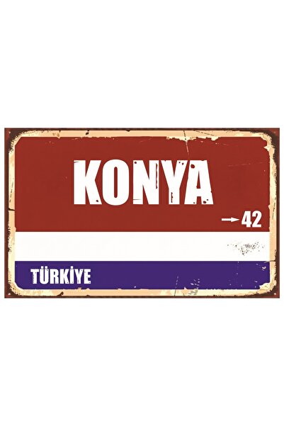 akatshop KONYA 42 Retro Sokak Tabelası Dekoratif MDF Tablo | UV Baskı Ahşap 2...